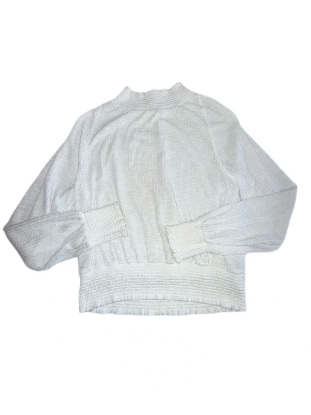 Free People XS Textured White Top Smocked Waist Stretch Lightweight